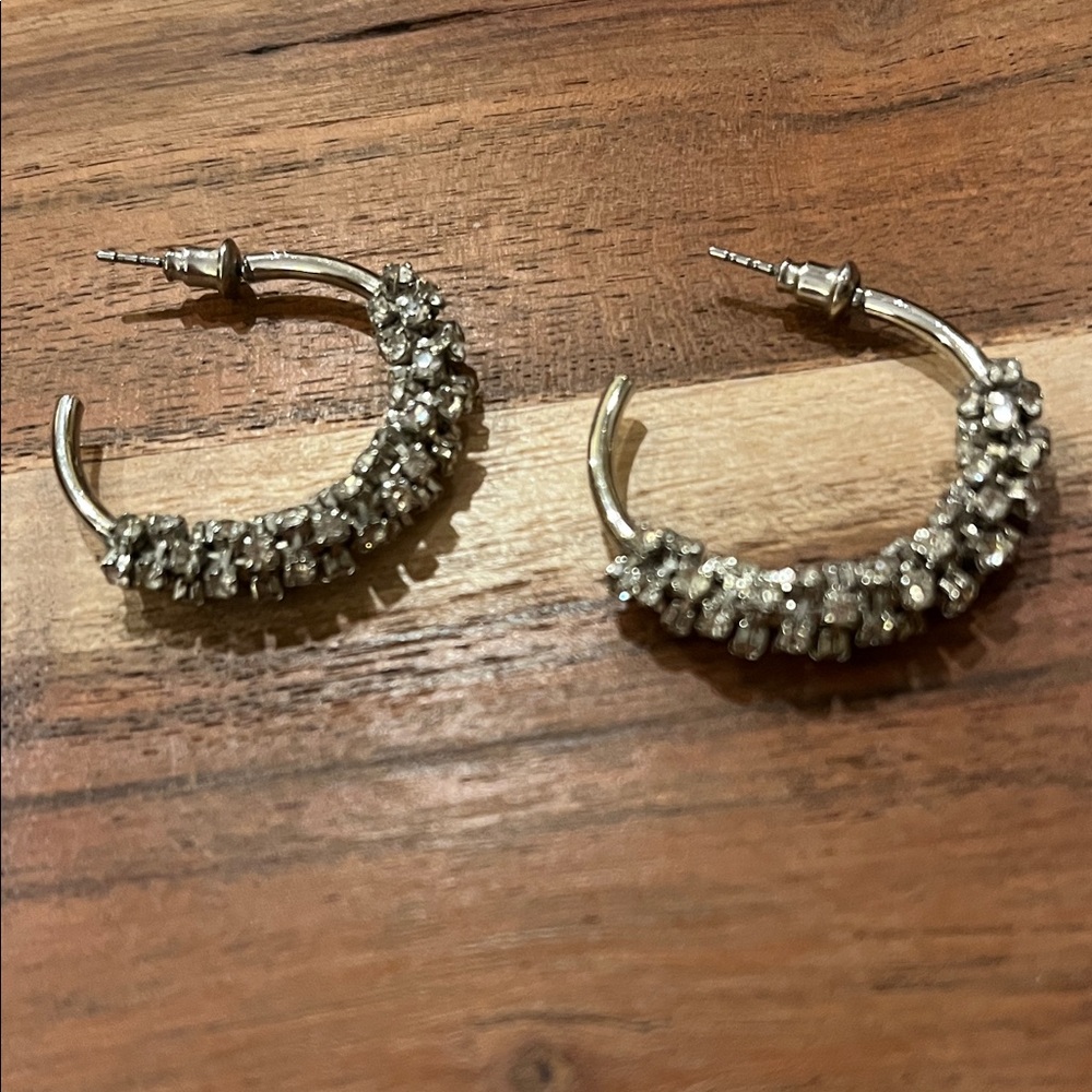 Simply Vera Wang Elegant Silver Rhinestone Hoop Earrings